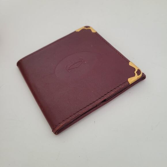 Must De Cartier Mini Coin Holder Wallet Bordeaux Leather Small Red Burgundy Pouc - Picture 4 of 7